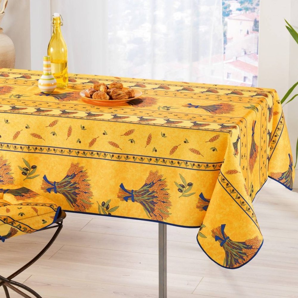 60x120" RECTANGLE WHEAT BOUQUET YELLOW TABLECLOTH